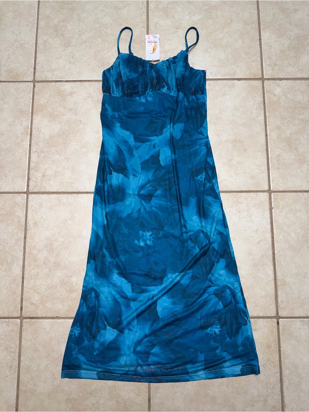 Amazon Blue Floral Maxi Slip Dress with Spaghetti Straps